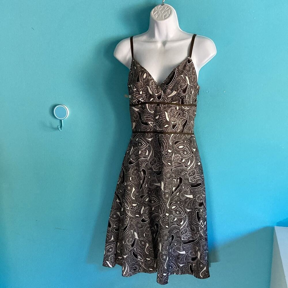 Loft Ann Taylor Brown Paisley Cotton Sundress Size 2 Fit Flare Lined Side Zipper